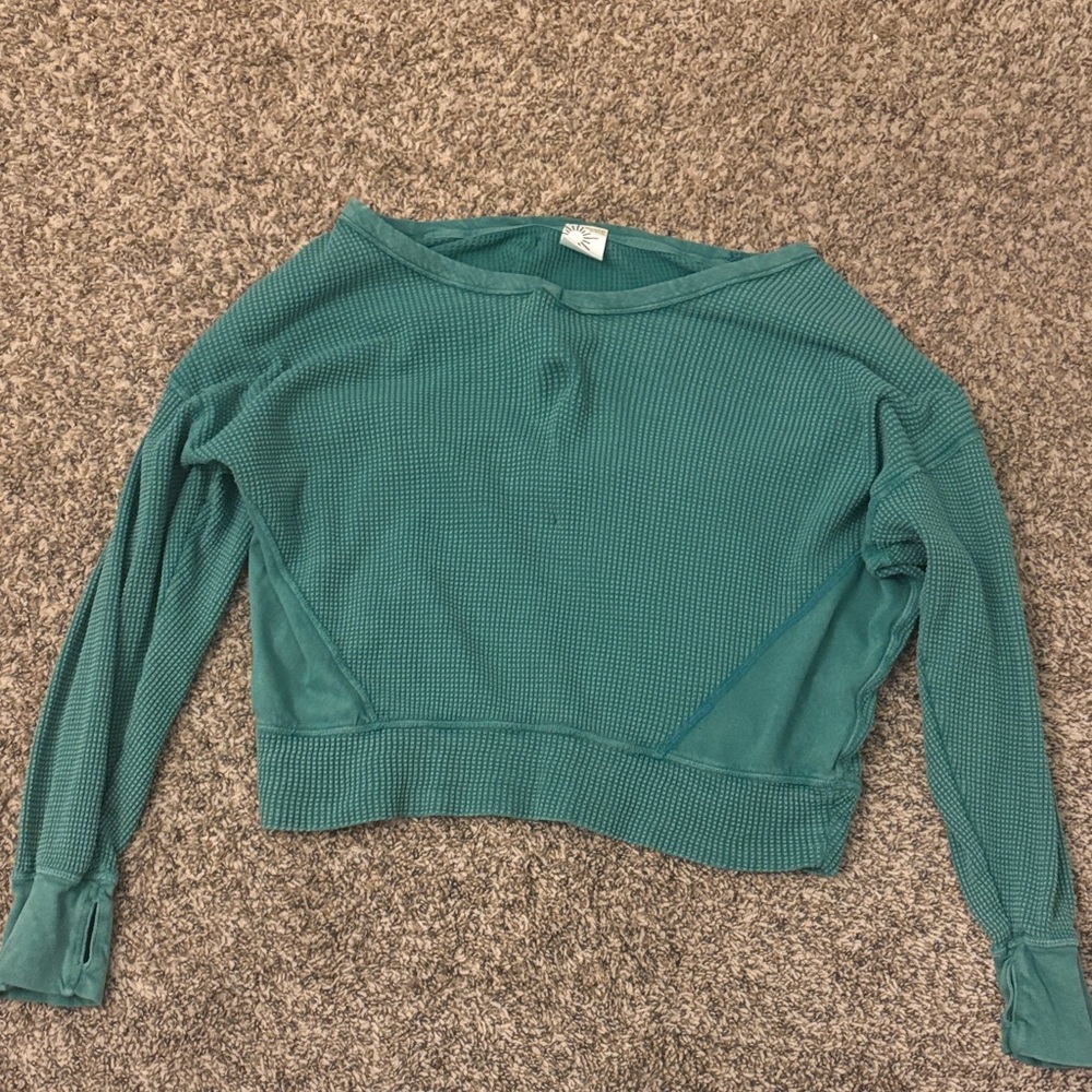 Aerie Teal Waffle Knit Sweatshirt